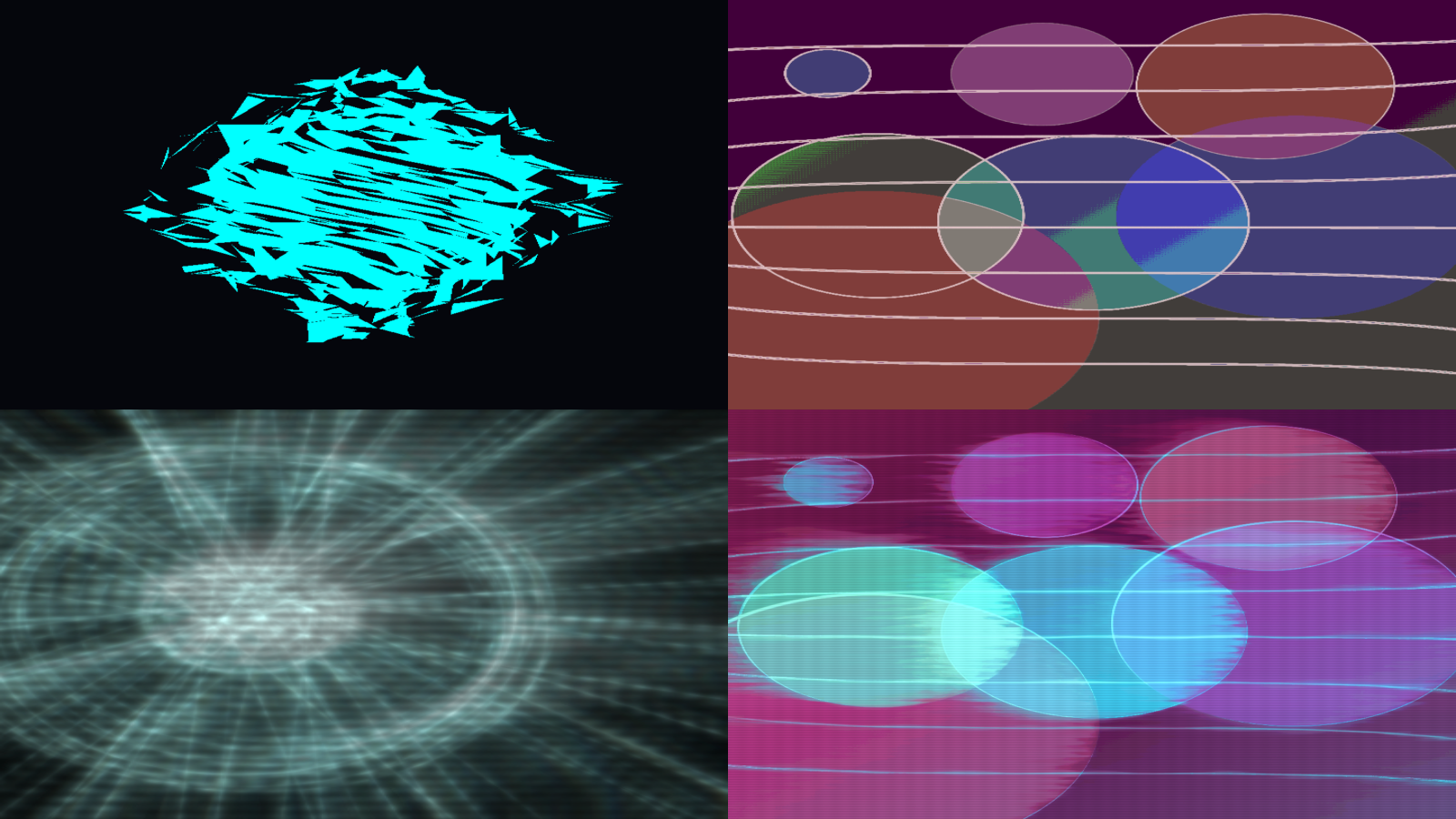 Collage of VVavy visuals showing liquid metal, anime scan styling, hologram scan planes, and retro broadcast glitch treatment.